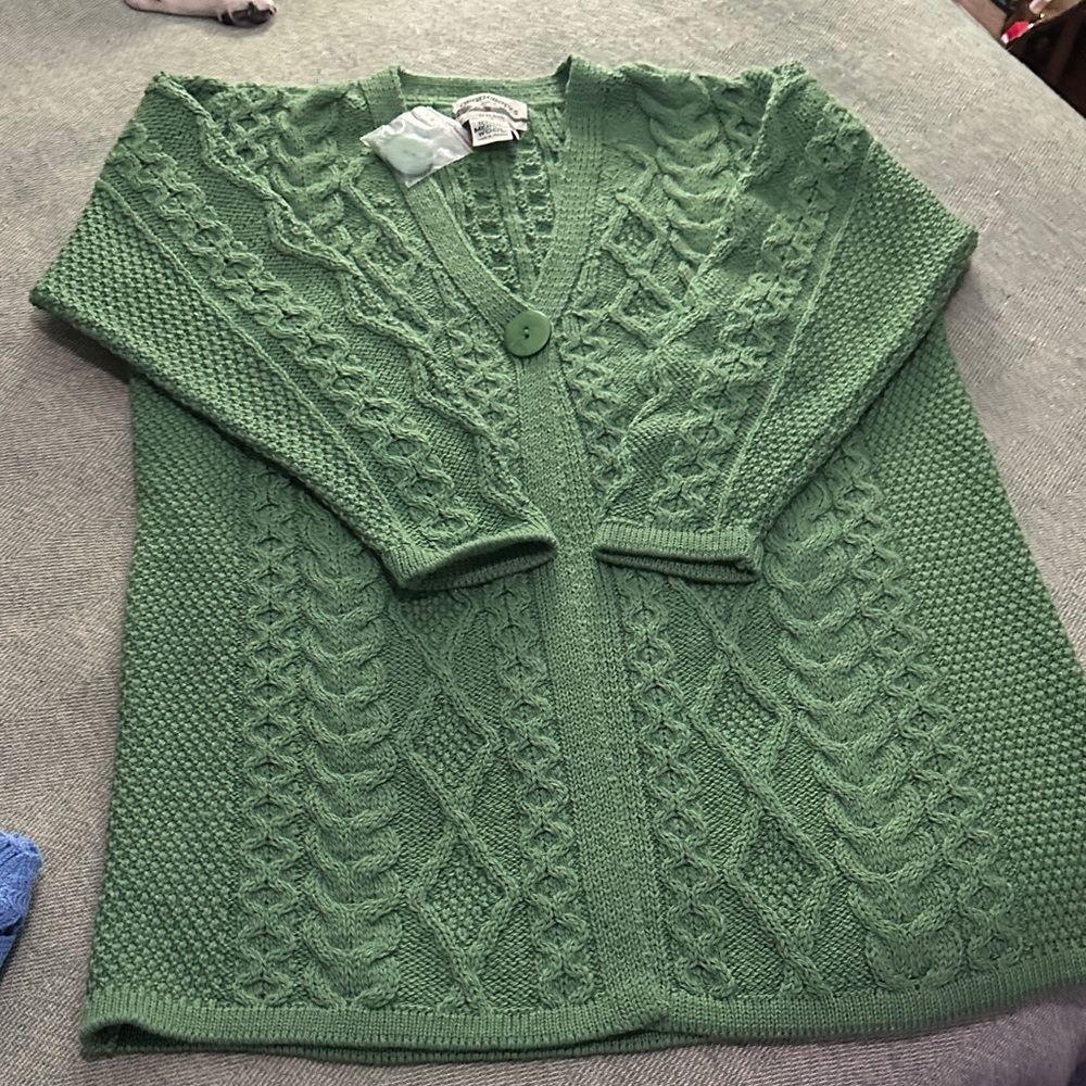 Aran Crafts Cable Knit Merino Wool Cardigan Sweater New